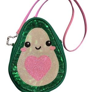 Girls Sequin Avocado Crossbody Bag with Pink Heart Accent
